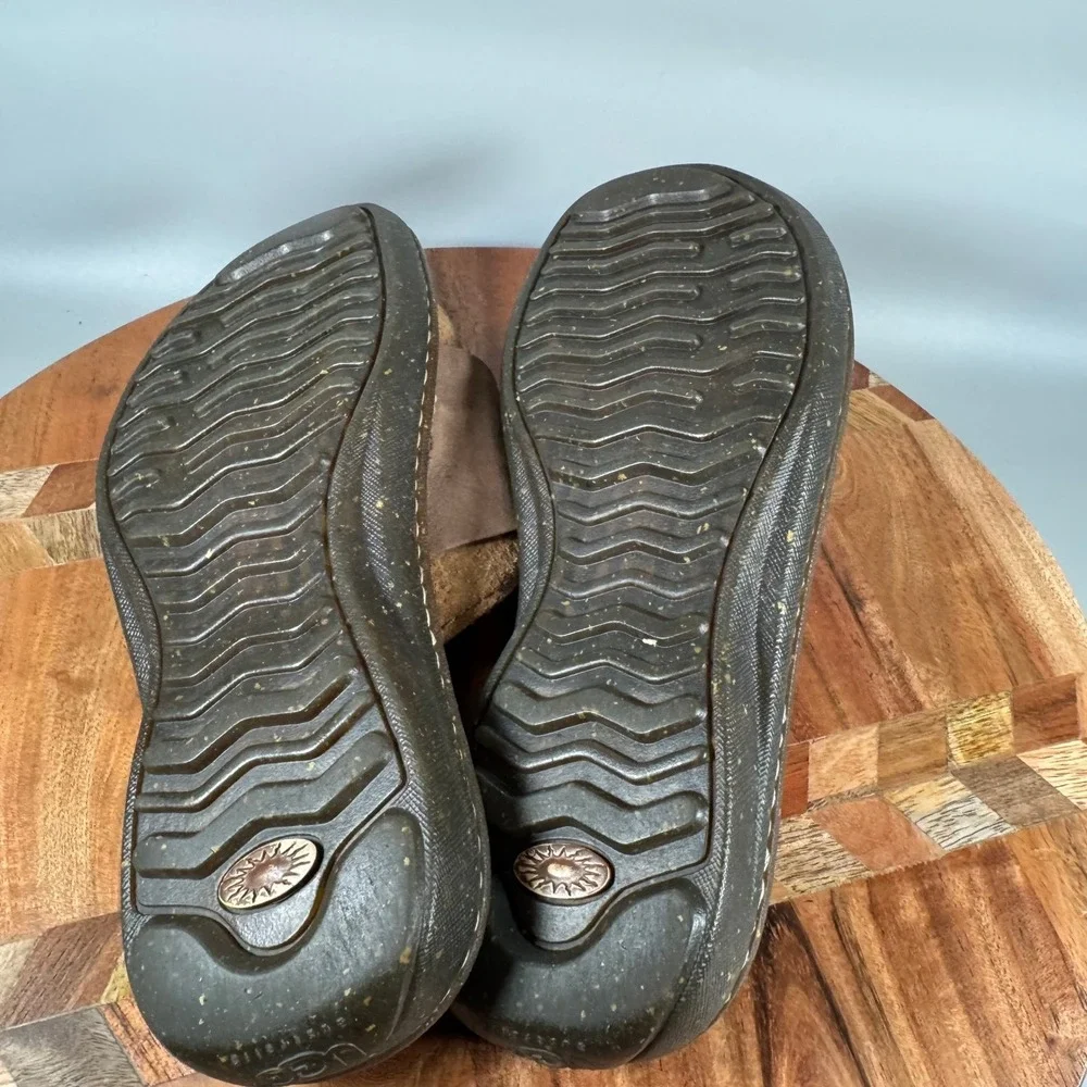 UGG 1611 Brown Suede Shearling Lined Slide Sandals Womens Size 6 Boho Casual